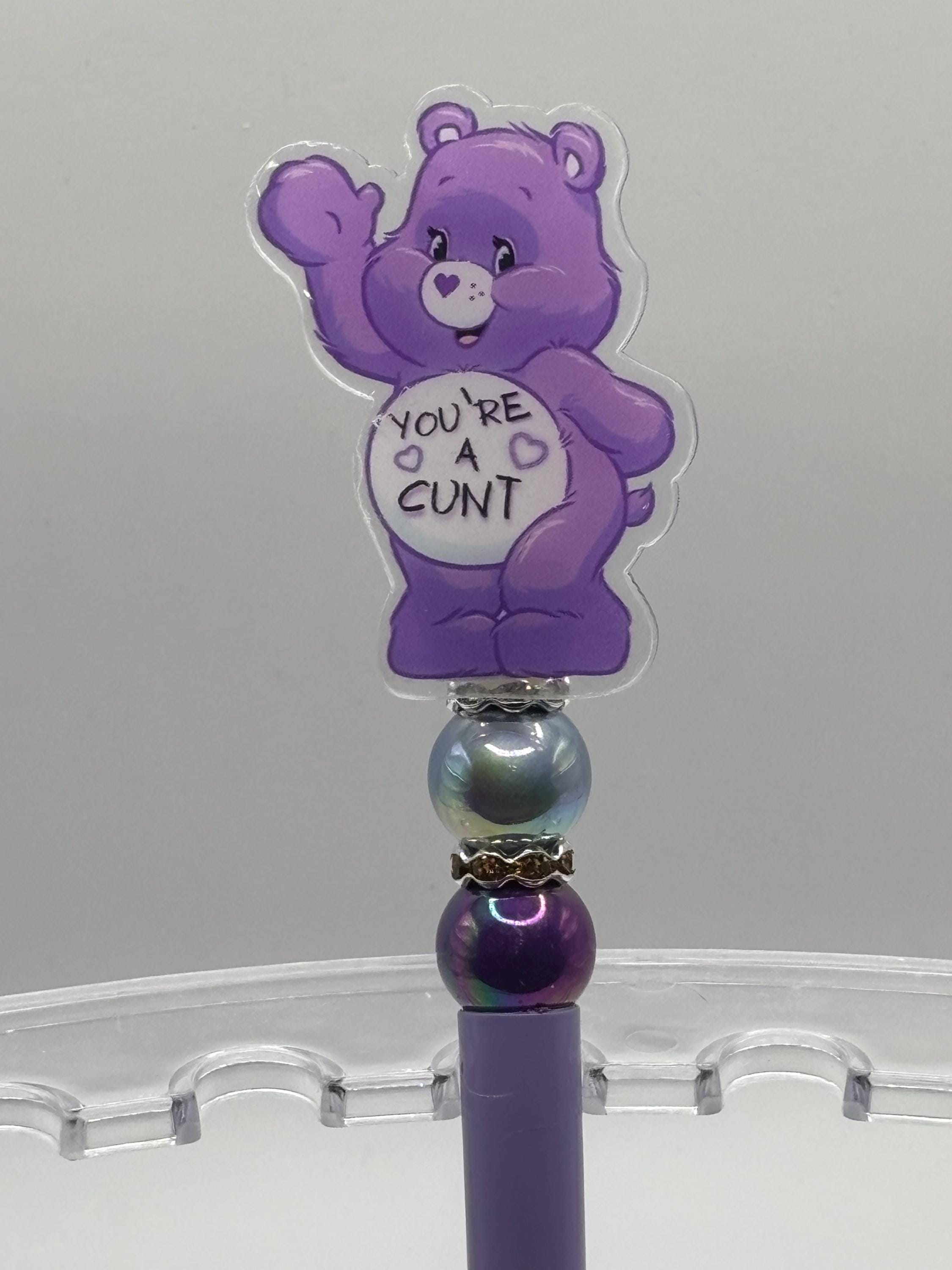 Swear Care Bear Pens • Funny Adult Humor Beaded Pens + Extra Black Ink Refill