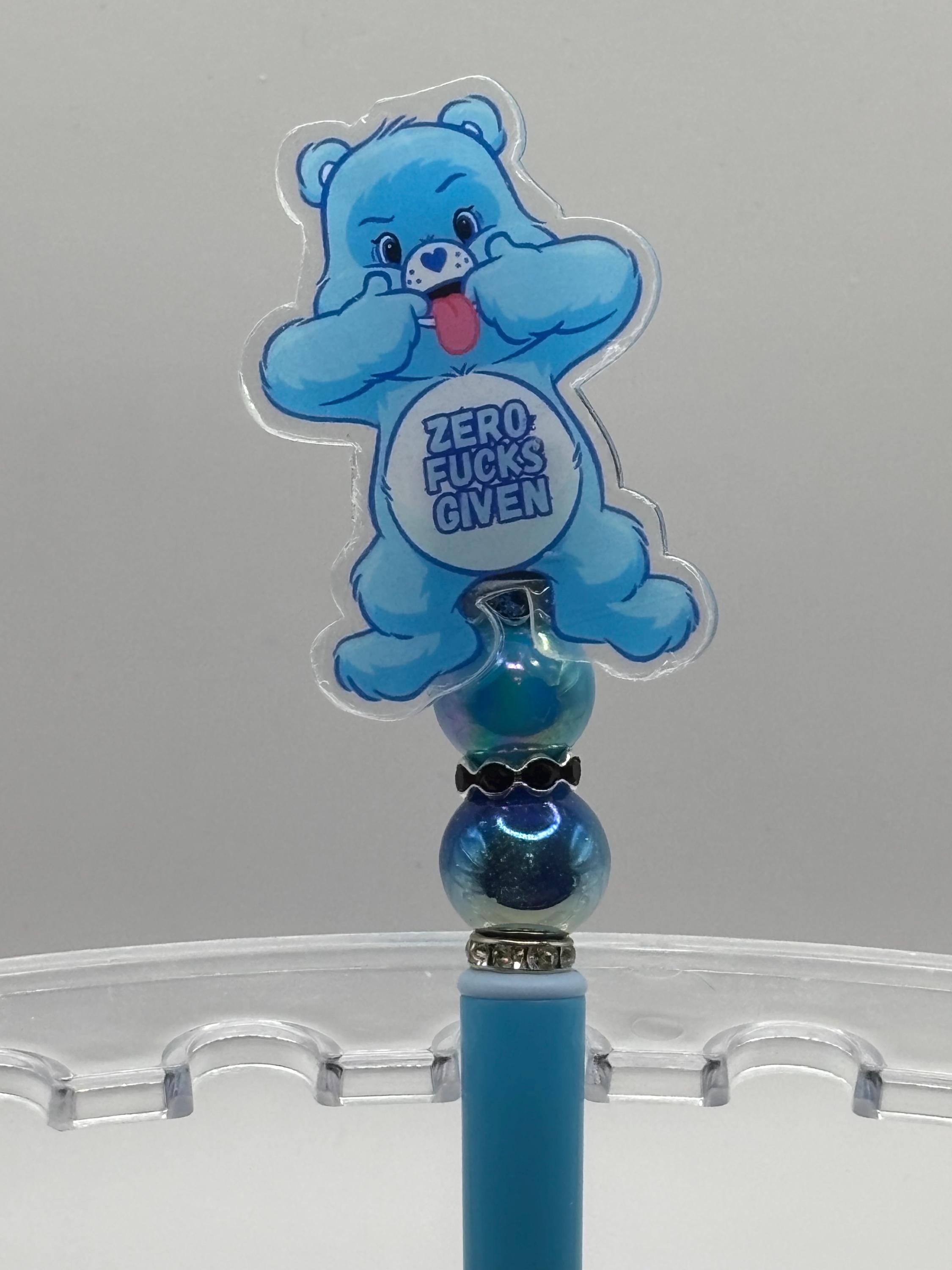 Swear Care Bear Pens • Funny Adult Humor Beaded Pens + Extra Black Ink Refill