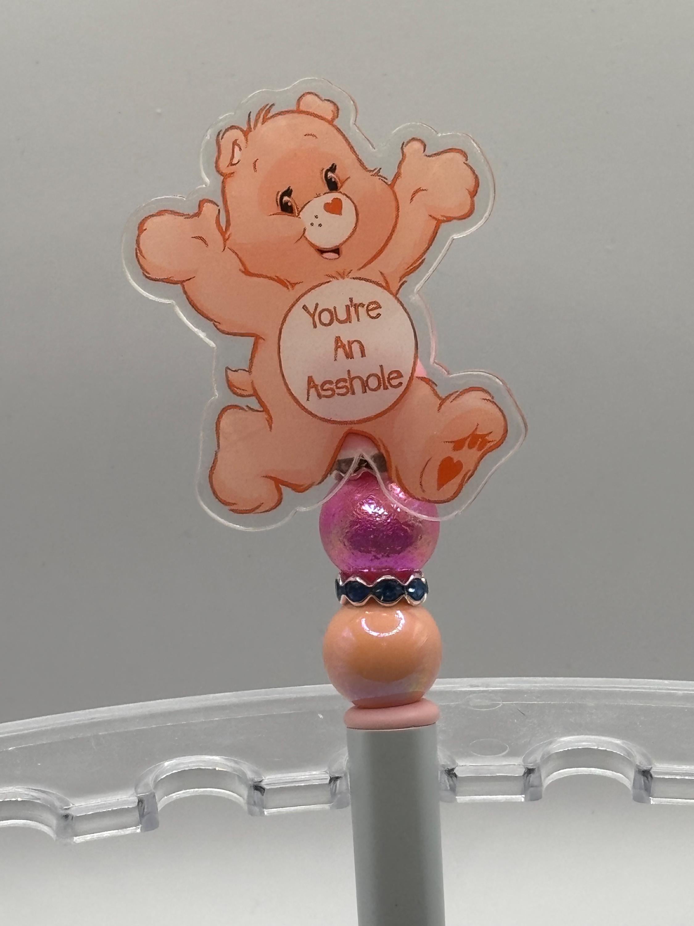 Swear Care Bear Pens • Funny Adult Humor Beaded Pens + Extra Black Ink Refill