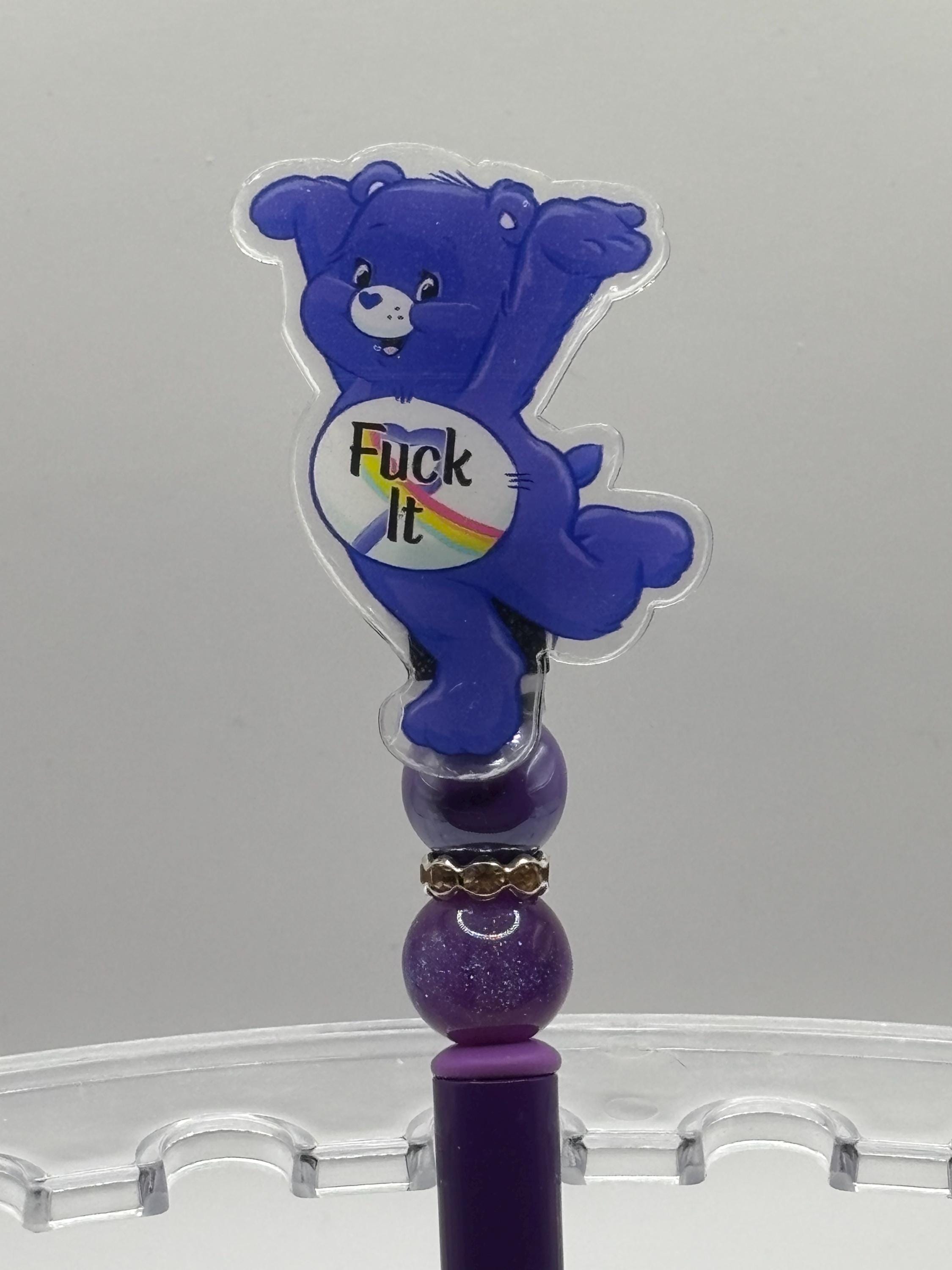 Swear Care Bear Pens • Funny Adult Humor Beaded Pens + Extra Black Ink Refill