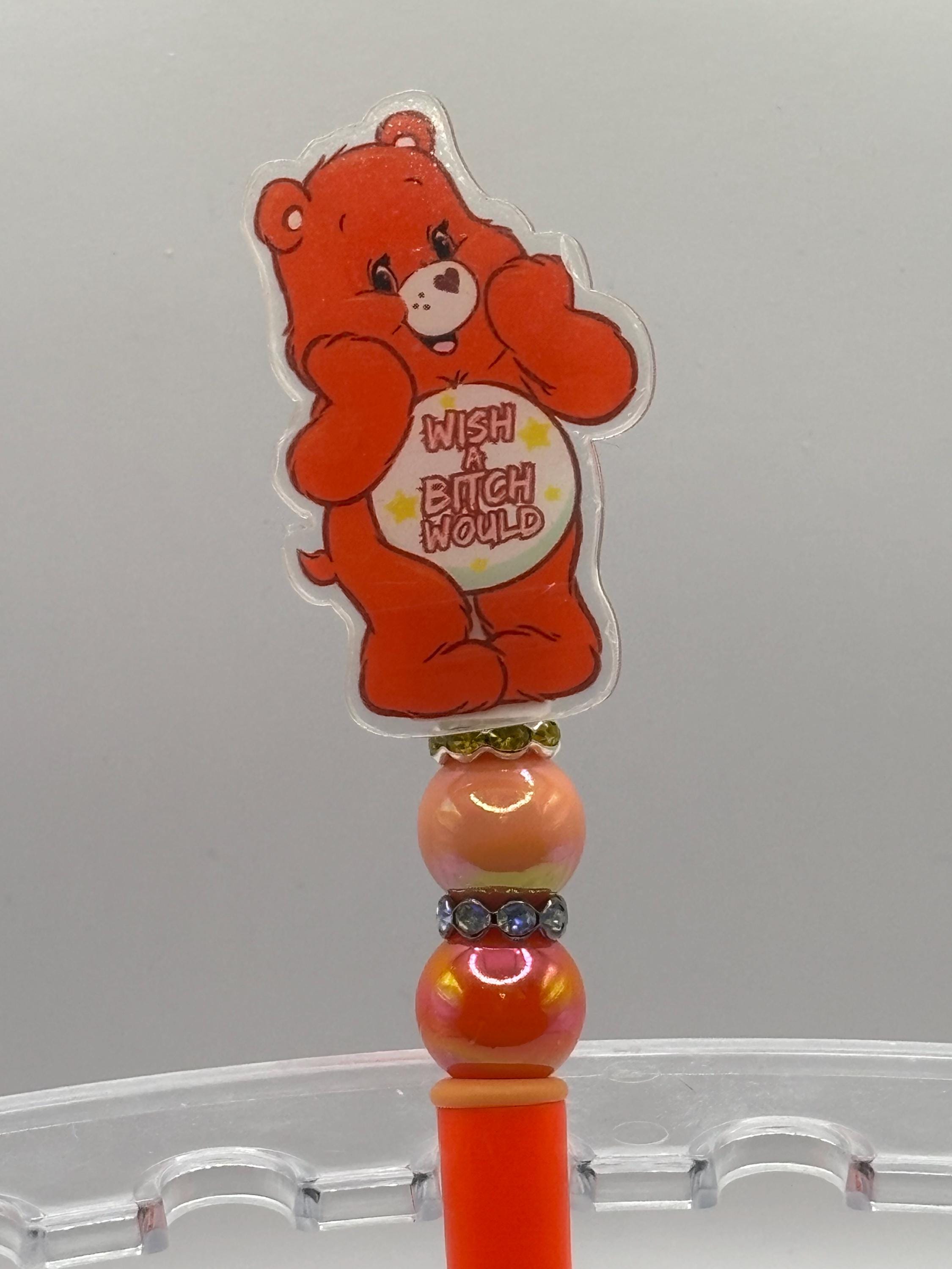 Swear Care Bear Pens • Funny Adult Humor Beaded Pens + Extra Black Ink Refill