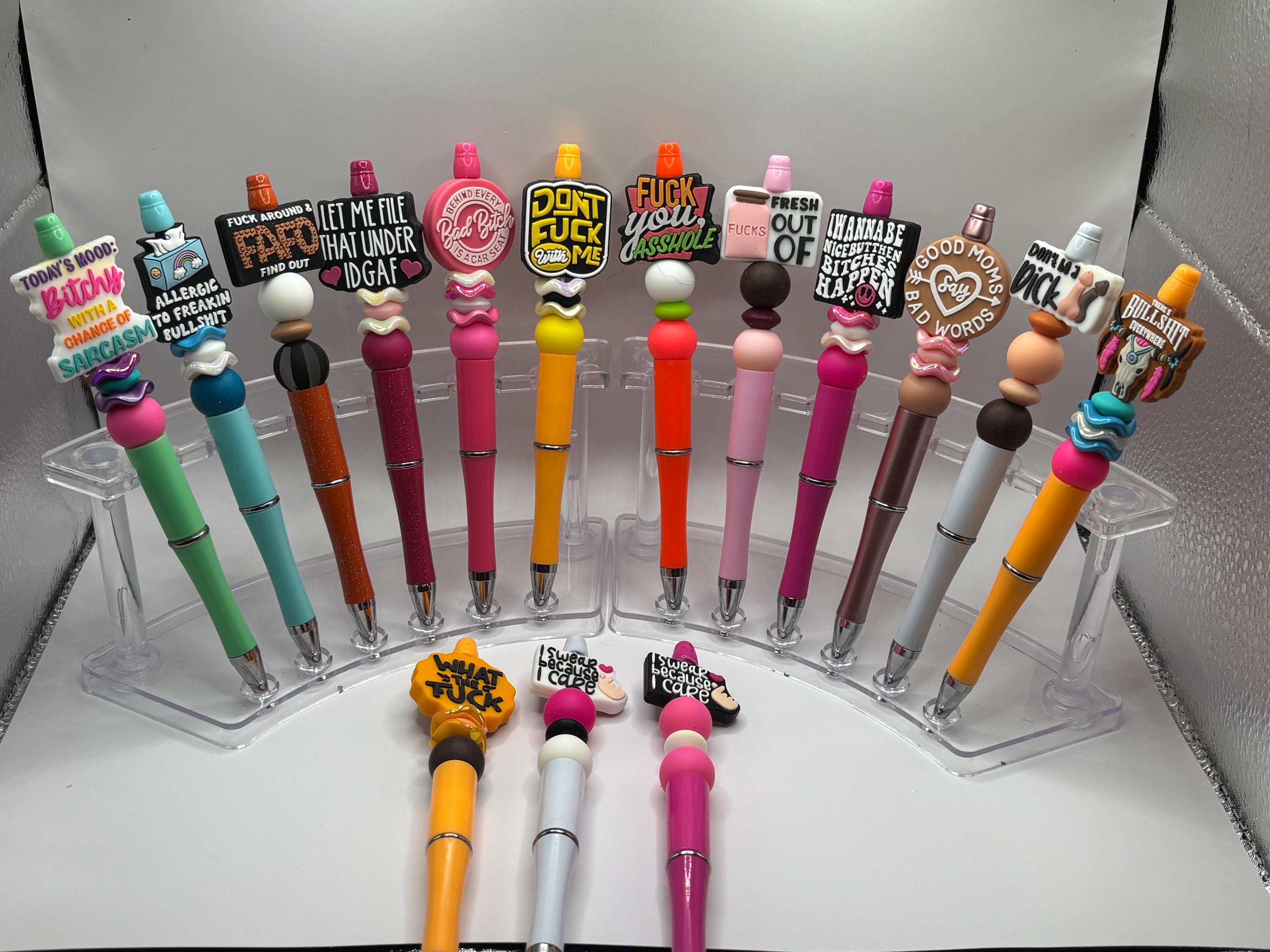 Adult Humor Beaded Pens | Funny Swear Word Pens | Profanity Desk Pens | Includes Extra Ink Refill