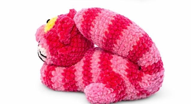 Handmade Crochet Pink Cheshire Cat Plush | Chenille Amigurumi