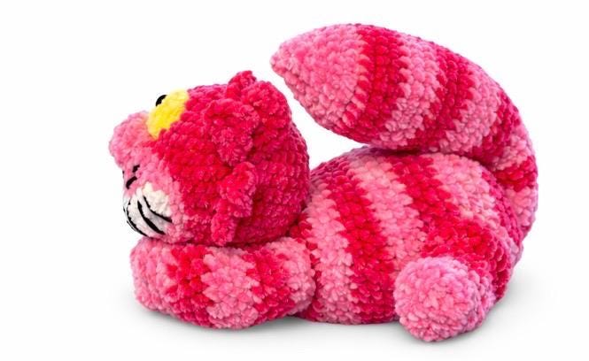 Handmade Crochet Pink Cheshire Cat Plush | Chenille Amigurumi