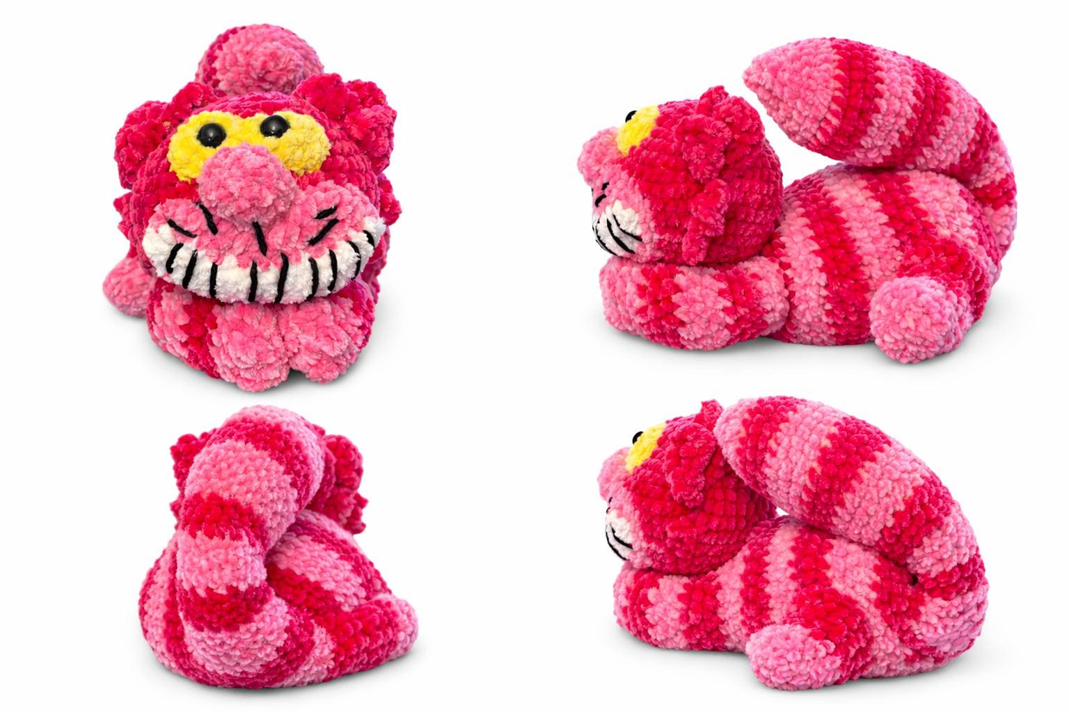 Handmade Crochet Pink Cheshire Cat Plush | Chenille Amigurumi