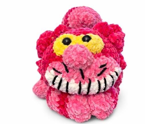 Handmade Crochet Pink Cheshire Cat Plush | Chenille Amigurumi