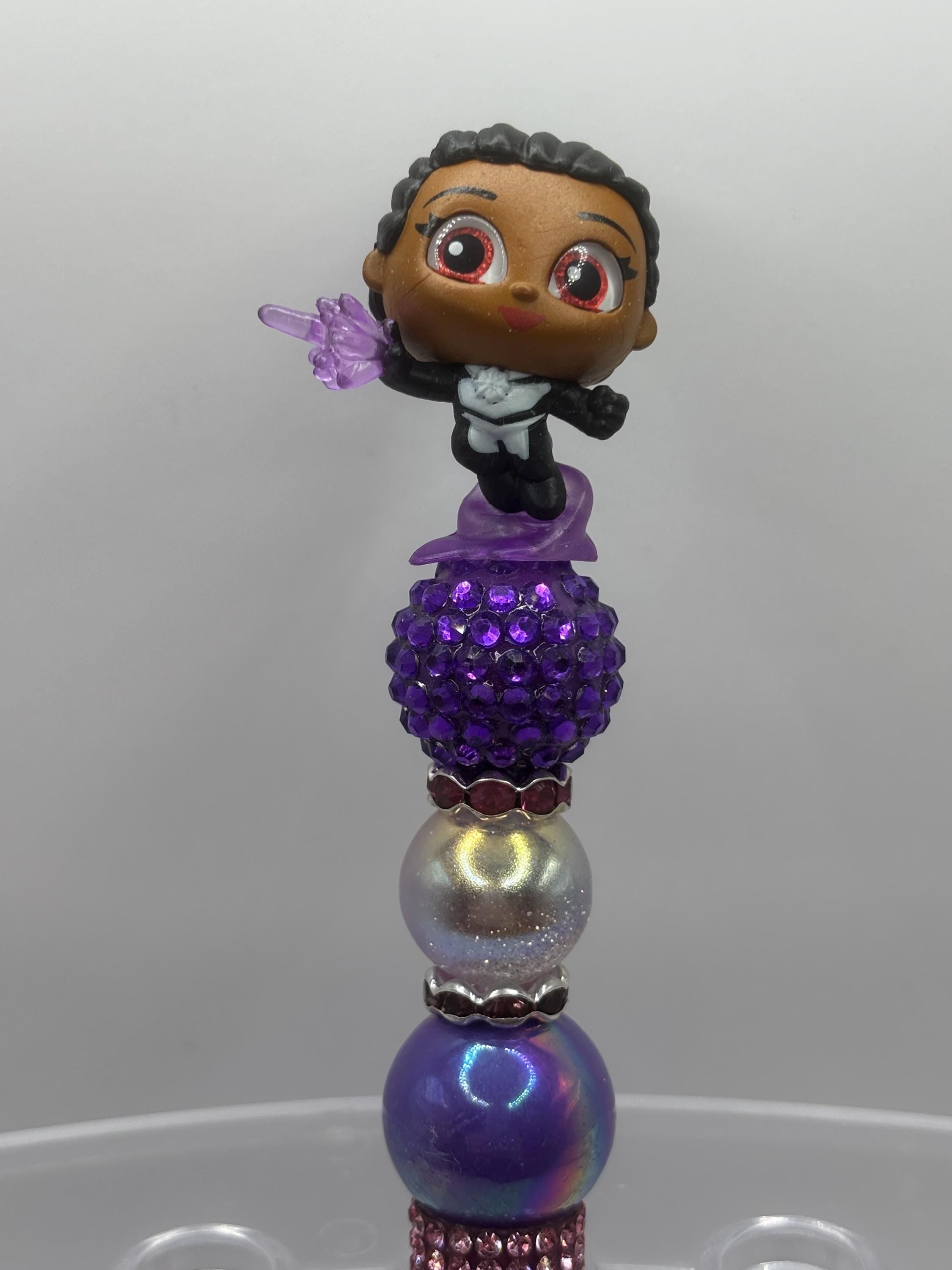 Superhero Character Beaded Pens | Rhinestone Grip, Handmade Novelty Office Supplies