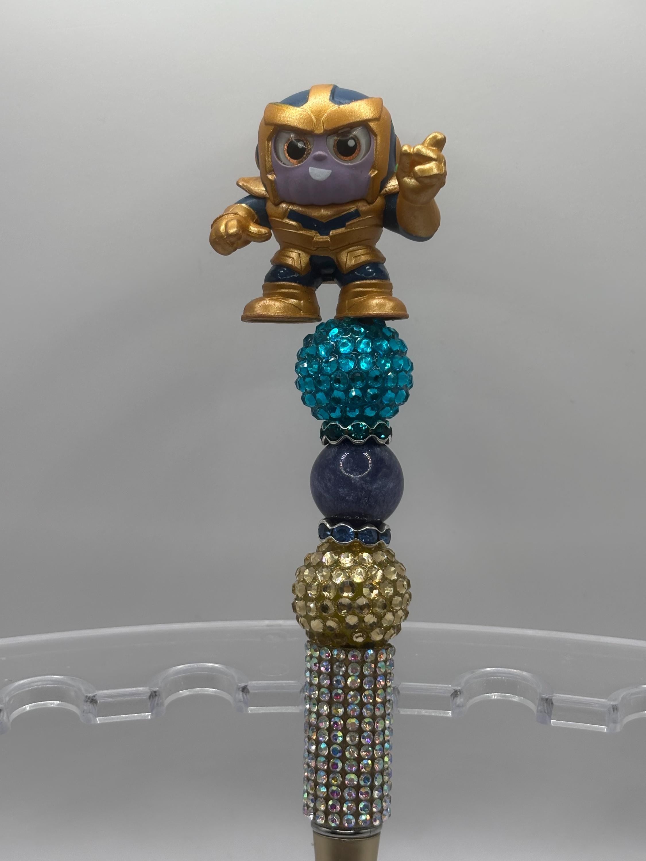 Superhero Character Beaded Pens | Rhinestone Grip, Handmade Novelty Office Supplies
