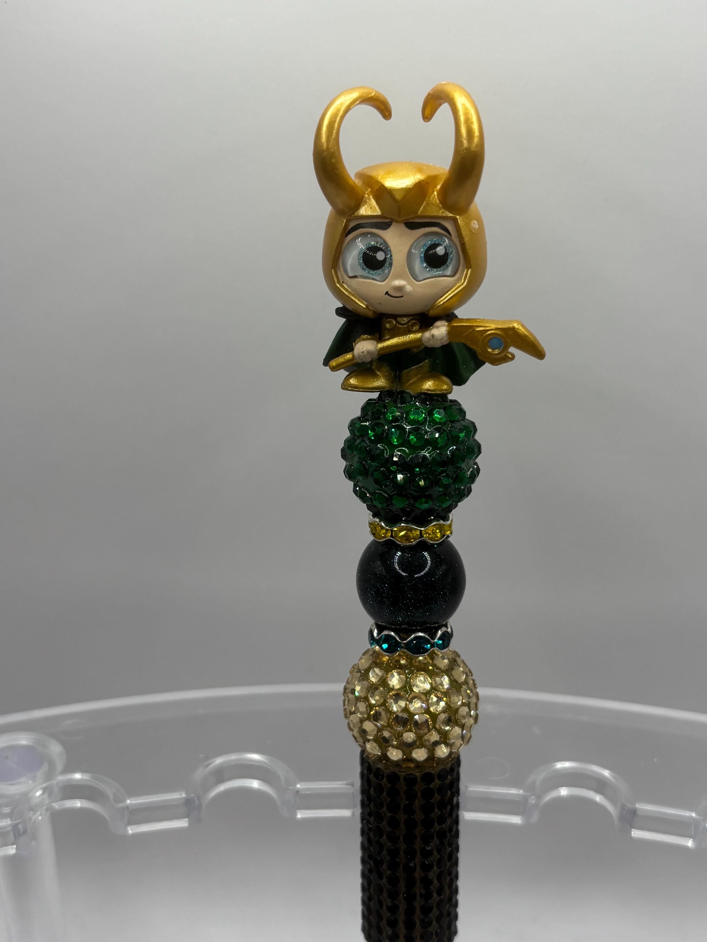 Superhero Character Beaded Pens | Rhinestone Grip, Handmade Novelty Office Supplies