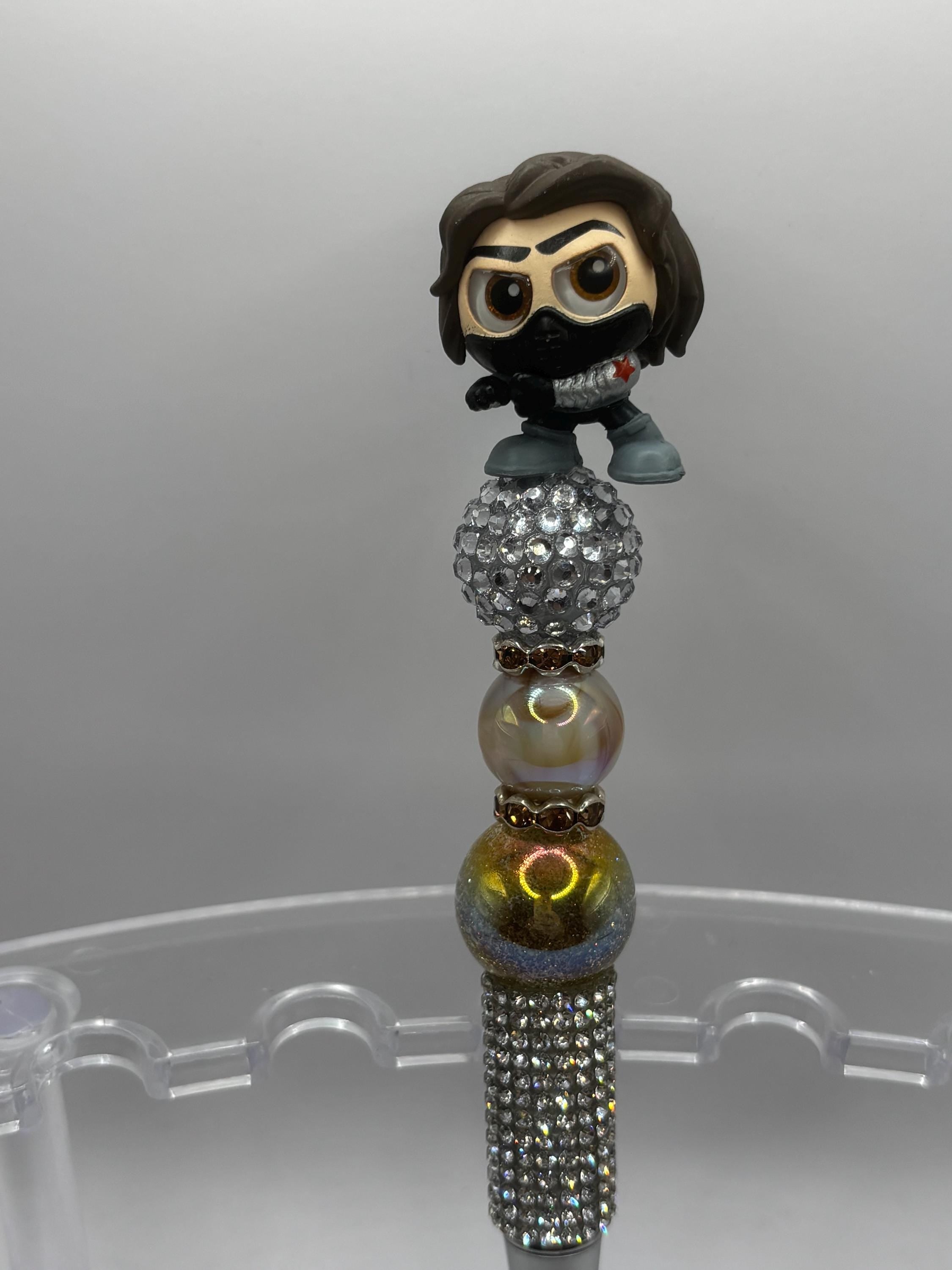 Superhero Character Beaded Pens | Rhinestone Grip, Handmade Novelty Office Supplies