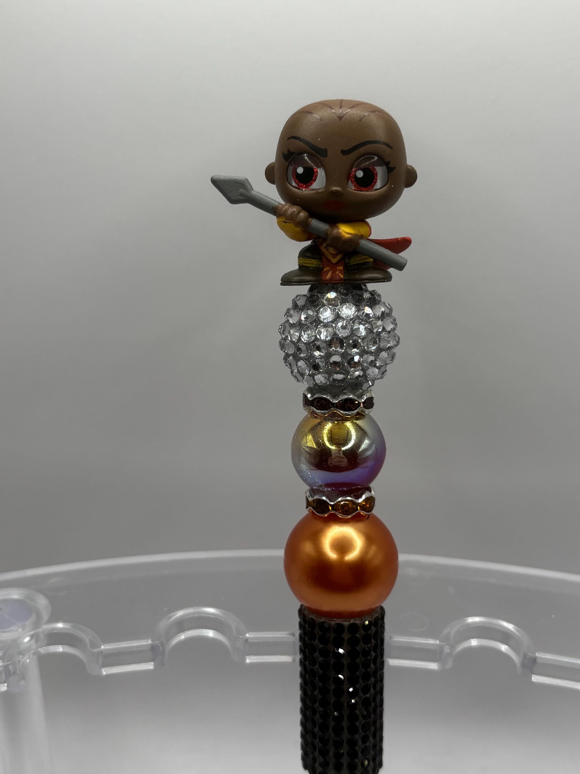 Superhero Character Beaded Pens | Rhinestone Grip, Handmade Novelty Office Supplies