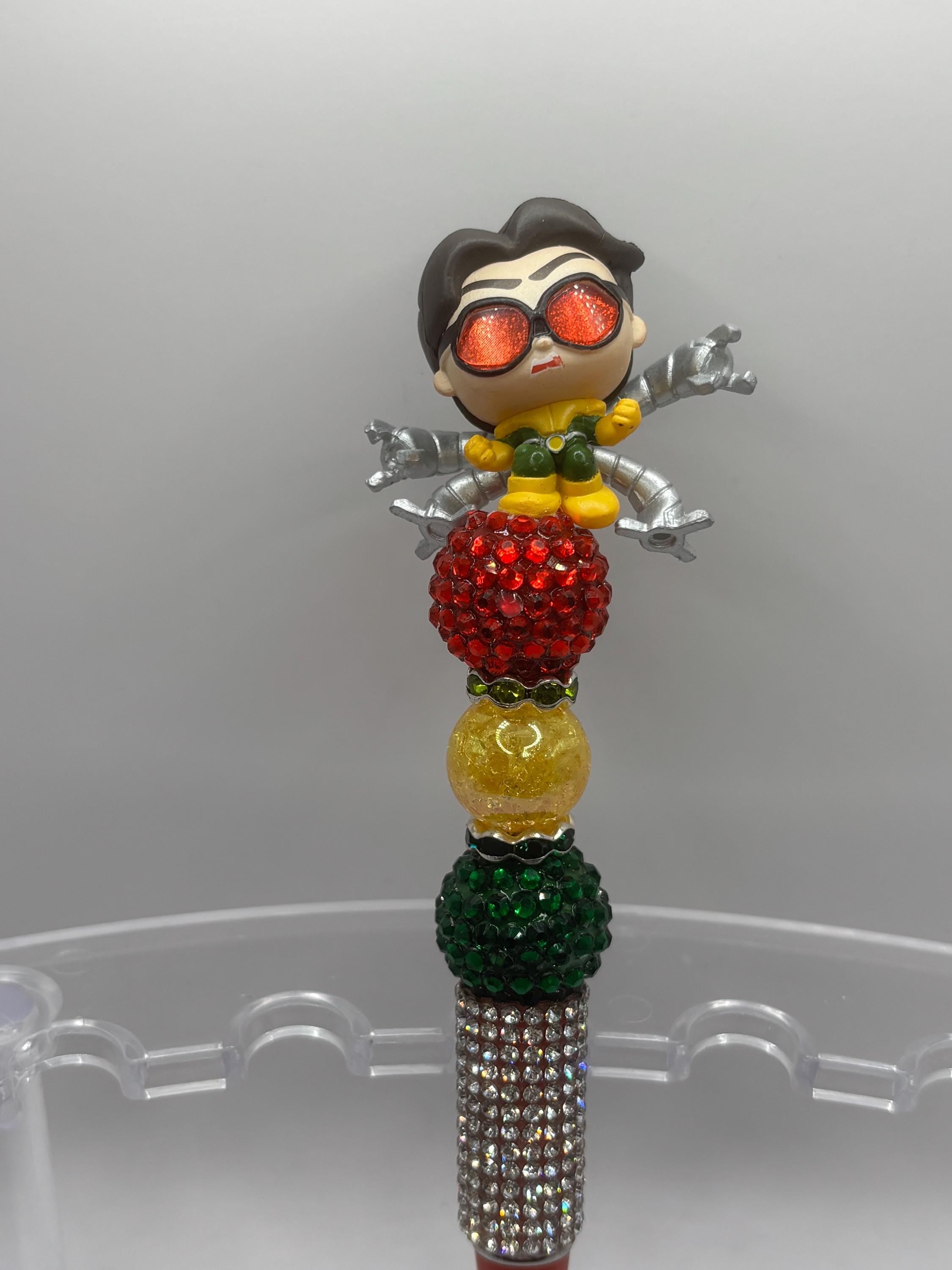 Superhero Character Beaded Pens | Rhinestone Grip, Handmade Novelty Office Supplies