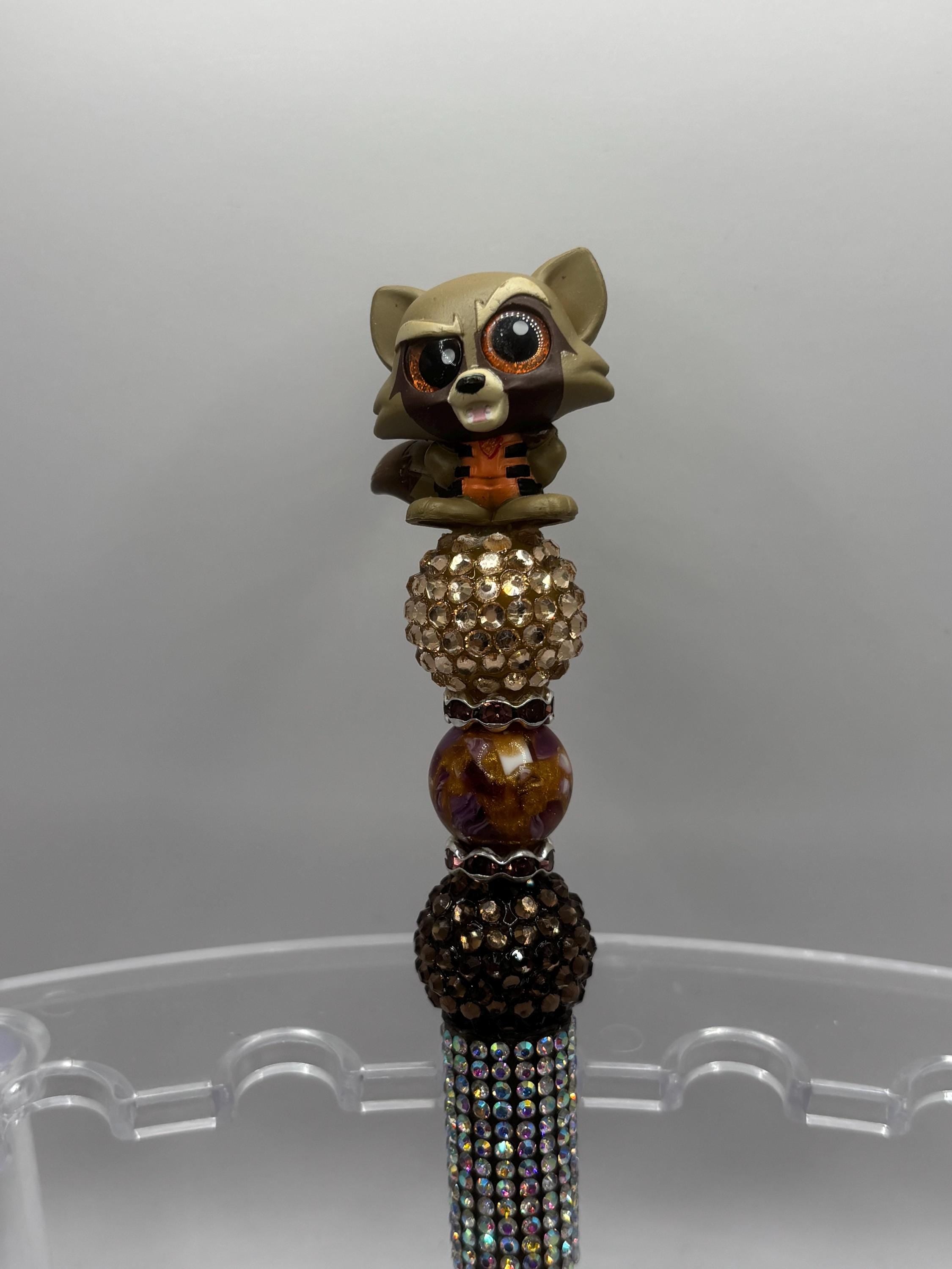 Superhero Character Beaded Pens | Rhinestone Grip, Handmade Novelty Office Supplies