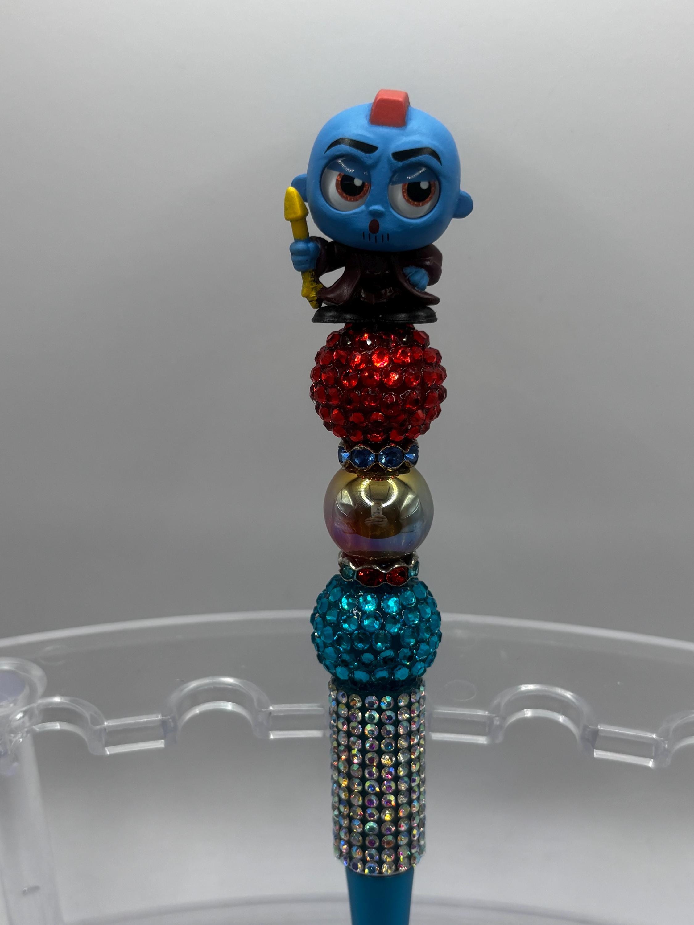 Superhero Character Beaded Pens | Rhinestone Grip, Handmade Novelty Office Supplies