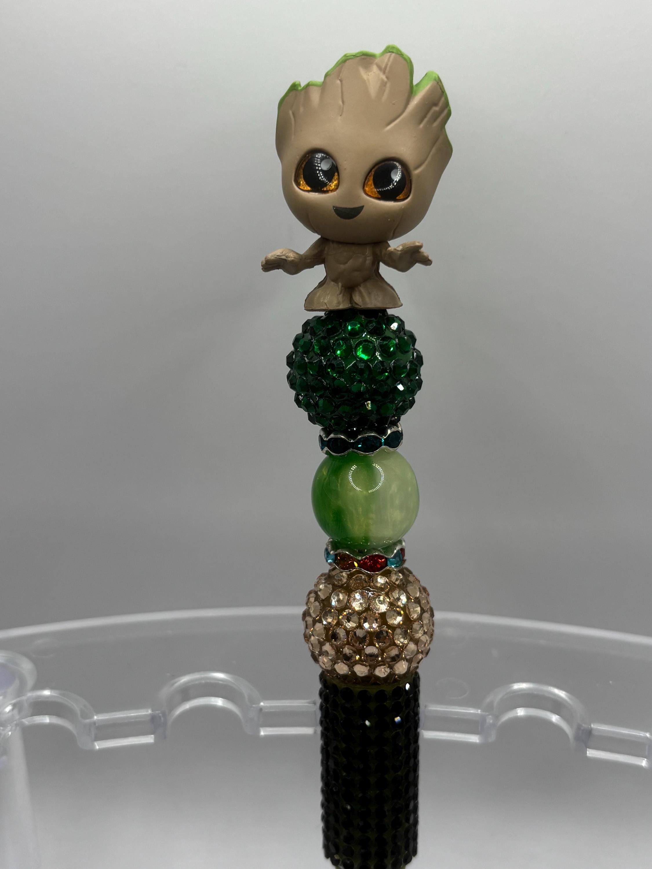 Superhero Character Beaded Pens | Rhinestone Grip, Handmade Novelty Office Supplies