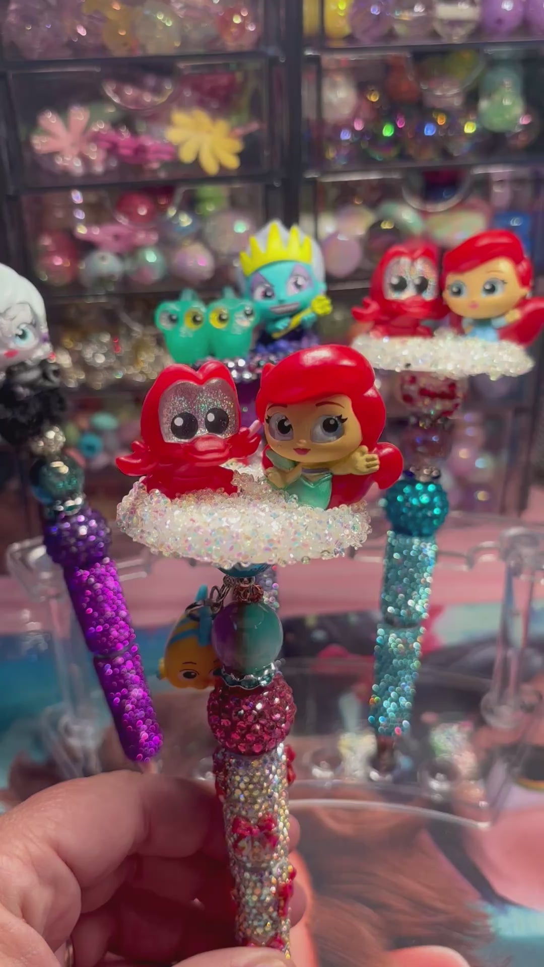 🧜‍♀️ Little Mermaid Inspired Beaded Pens – Cute Handmade Rhinestone Pens – Ocean Princess Desk Accessories