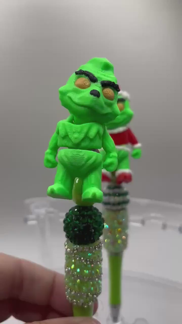 3D Grinch Beadable Pens – Holiday Bling Pen – Christmas Gift – Collector Pen – Ships from Glendale