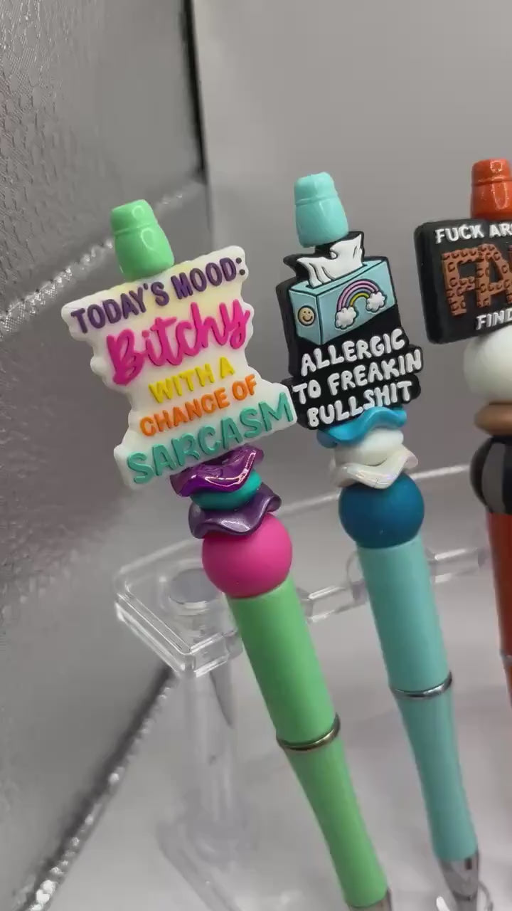 Adult Humor Beaded Pens | Funny Swear Word Pens | Profanity Desk Pens | Includes Extra Ink Refill