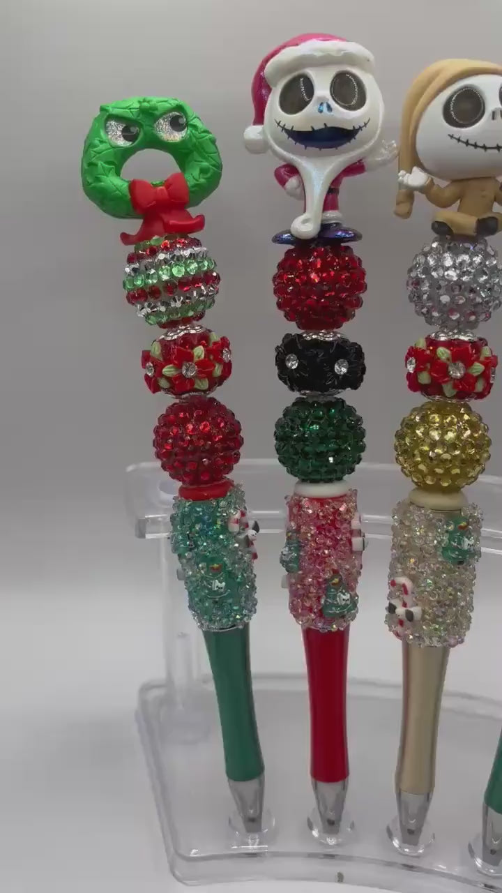 Christmas Nightmare Inspired Sparkly Beaded Pens – Holiday Plush Topper Pens