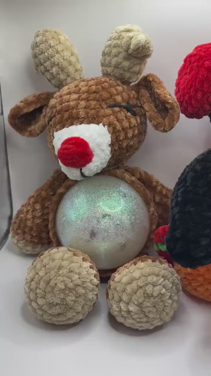 Crocheted Lighted Snow Globe Plush | Handmade Reindeer or Penguin