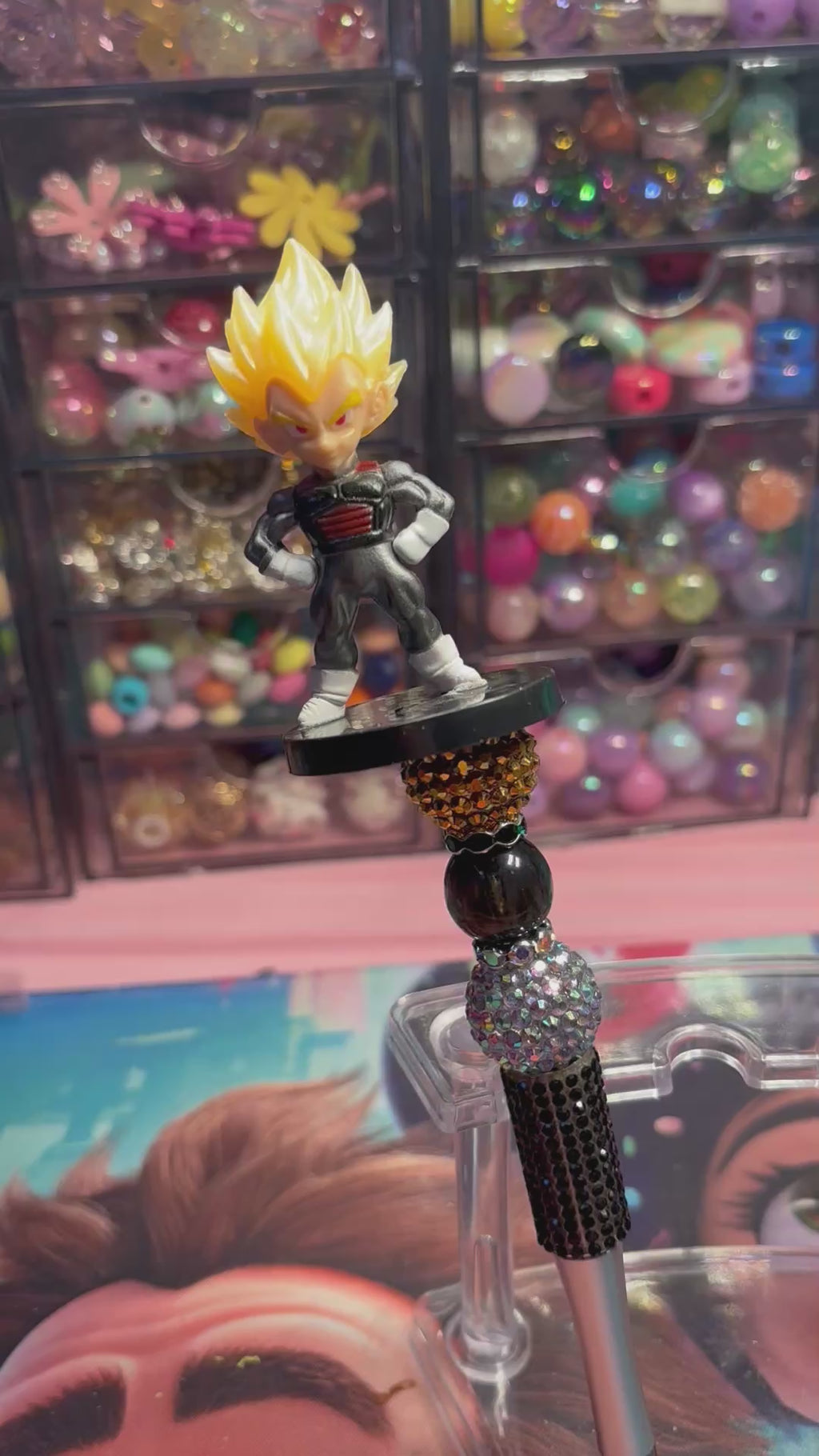 Dragon Ball Z Inspired Beaded Pens – Anime Inspired Handmade Rhinestone Pens – Cute Desk Accessories – Refillable Novelty Pens