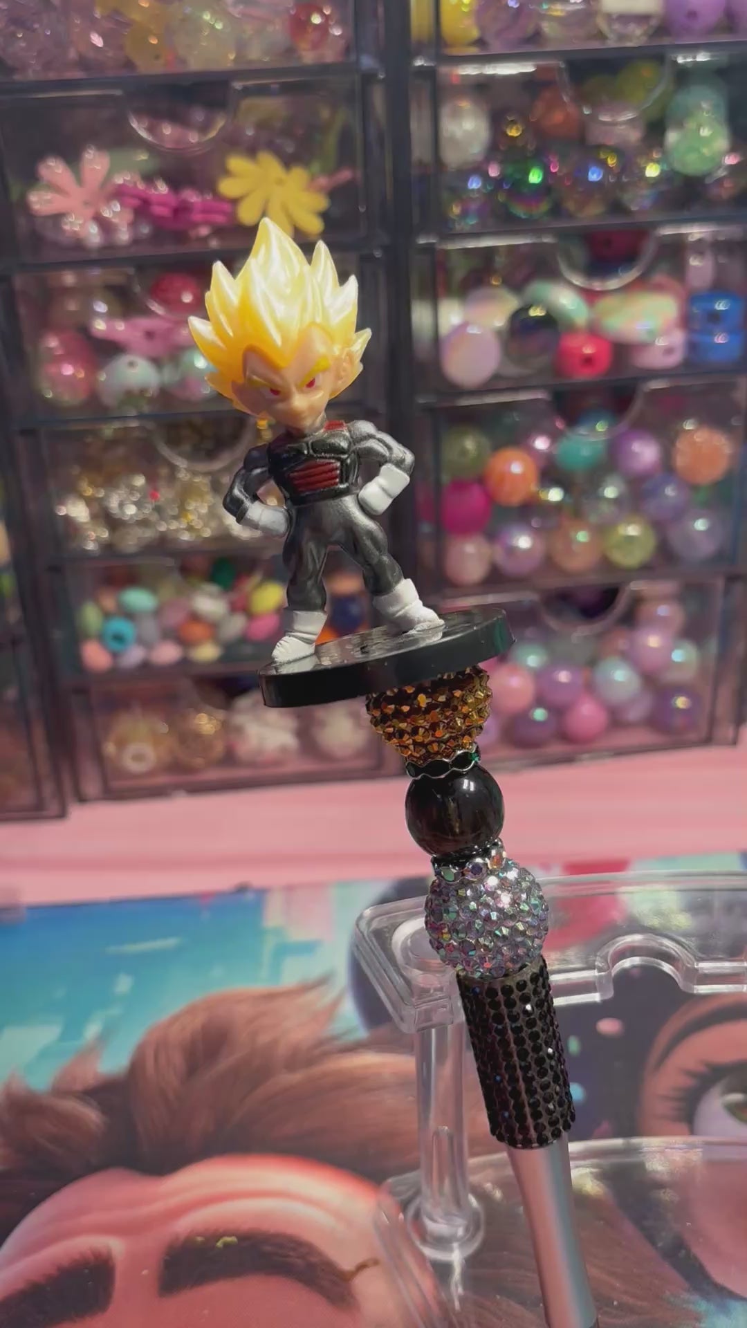 🐉 Dragon Ball Z Inspired Beaded Pens – Anime Inspired Handmade Rhinestone Pens – Cute Desk Accessories – Refillable Novelty Pens