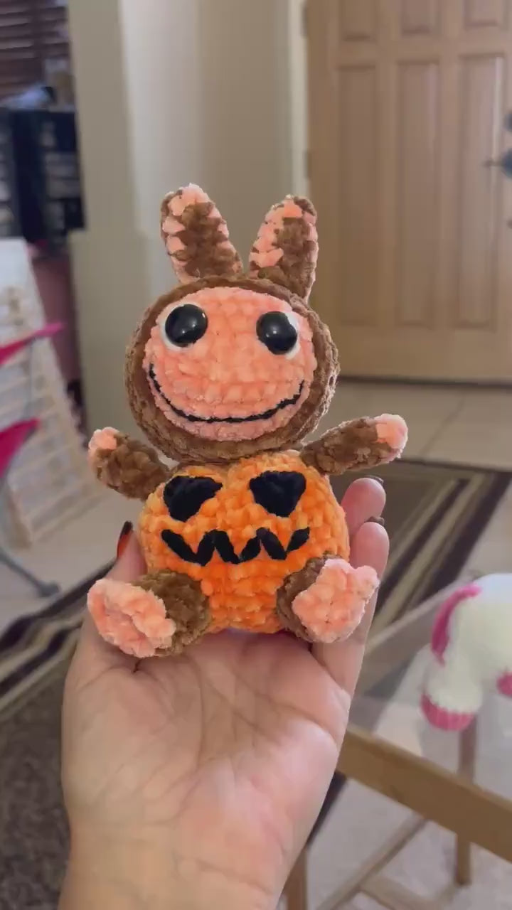 Halloween Crochet Bunny Plush: Chenille Pumpkin Amigurumi