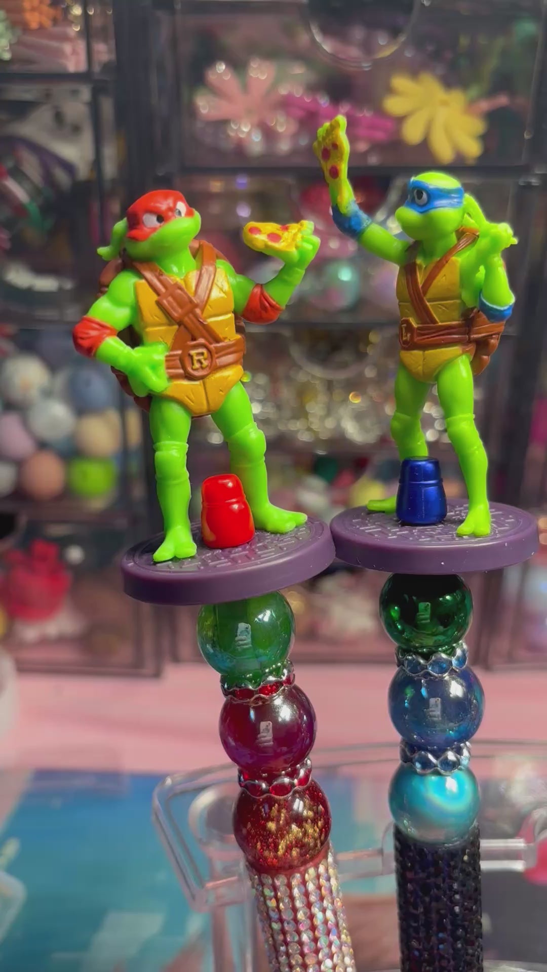 🐢 Ninja Turtle Inspired Beaded Pens – Cute Handmade Rhinestone Pens – Character Desk Accessories – Refillable Novelty Pens