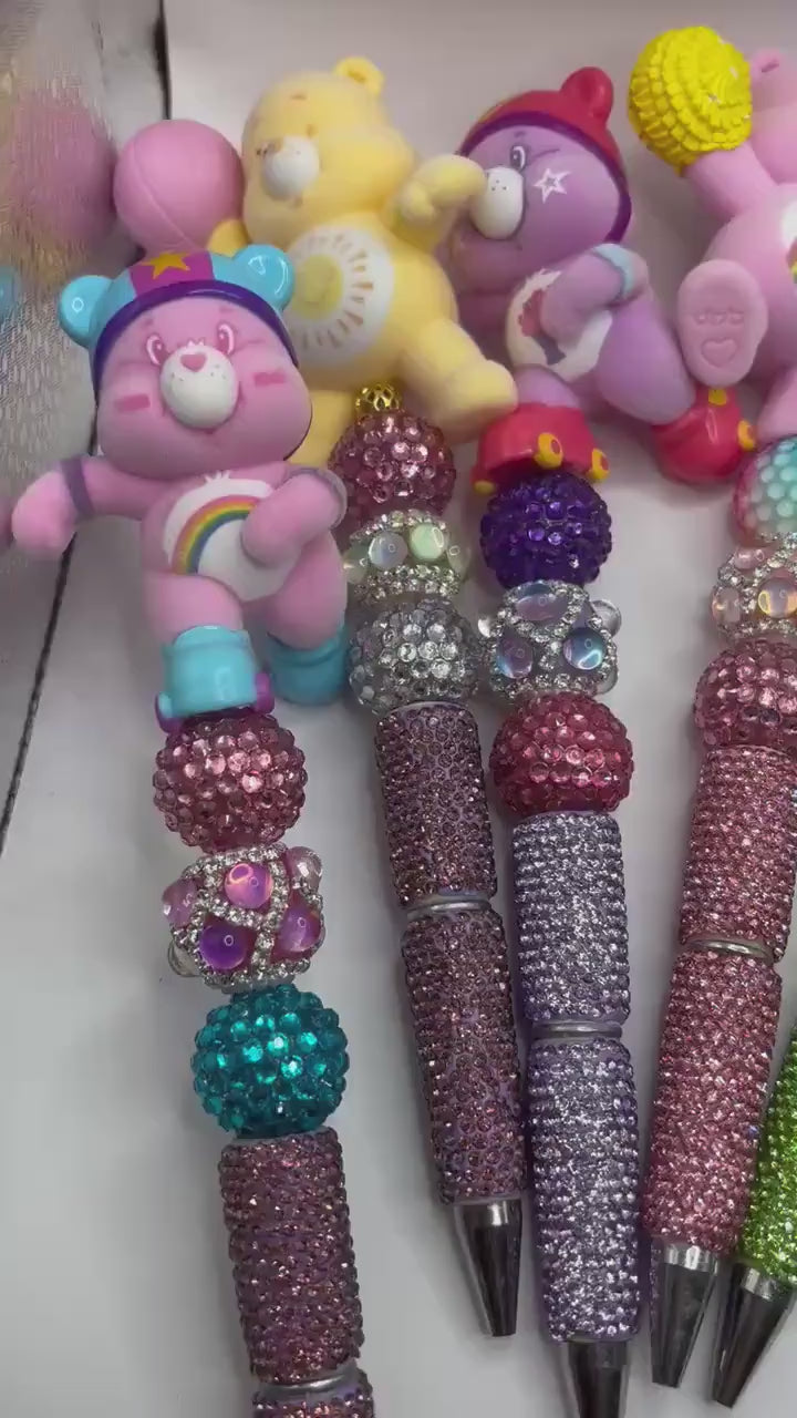 Care Bear Inspired Pen – Handmade Rhinestone Beaded Plush Topper
