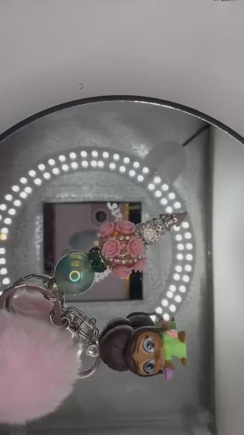 Beaded Character Keychain with Fluffy Pom – Handmade Accessories
