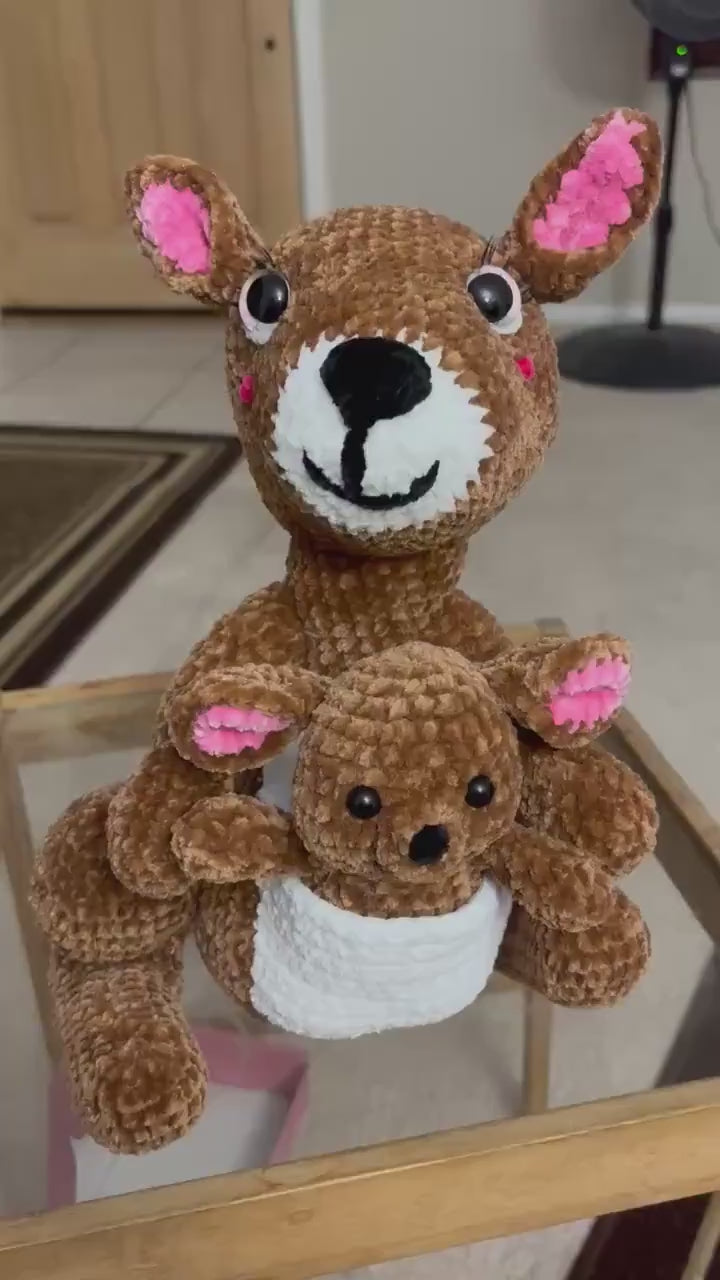 Crochet Amigurumi Mama & Baby Kangaroo Set — Handmade Plush Duo