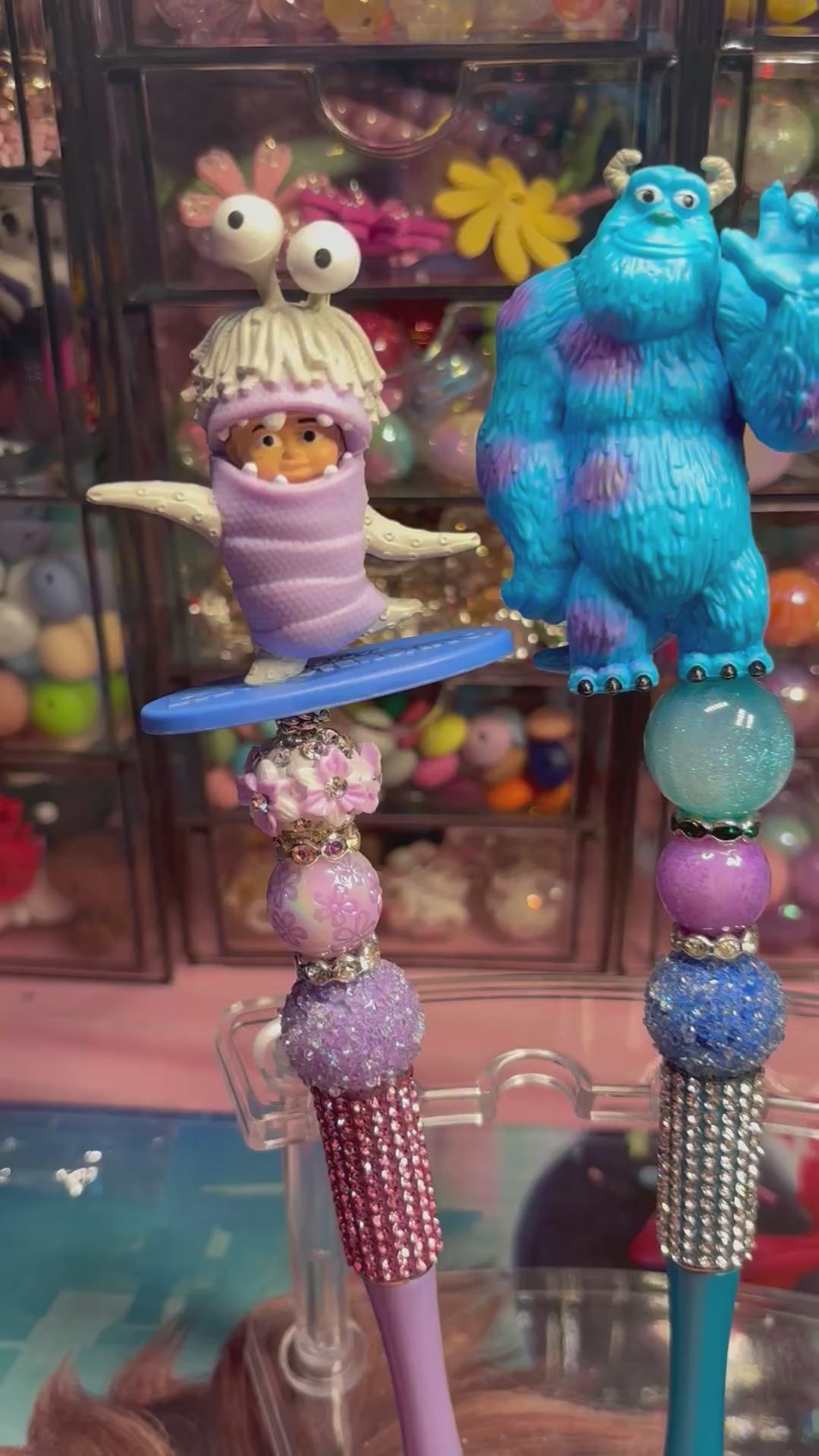 👹 Monsters Inspired Beaded Pens – Cute Handmade Rhinestone Pens – Character Desk Accessories – Refillable Novelty Pens